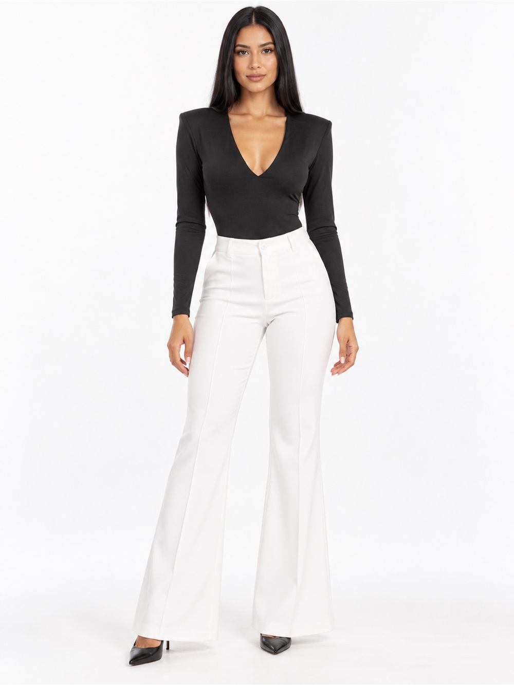 Astr Black V-Neck Long-Sleeve Bodysuit